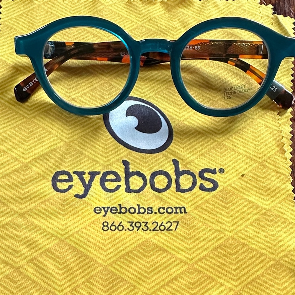 Eyebobs Teal Round Glasses 1.25 readers with blue light technology